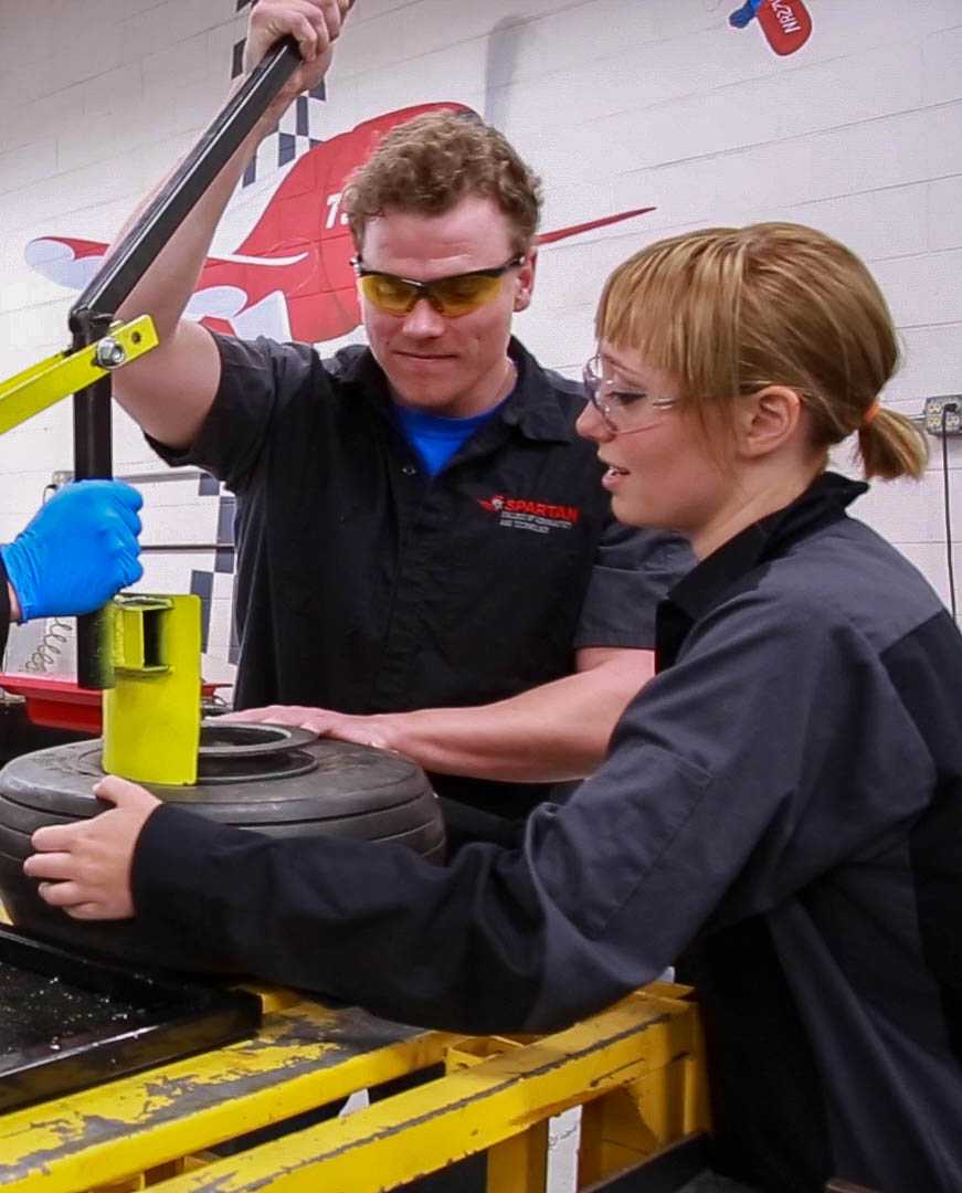 Student Working Tire Components Spartan College