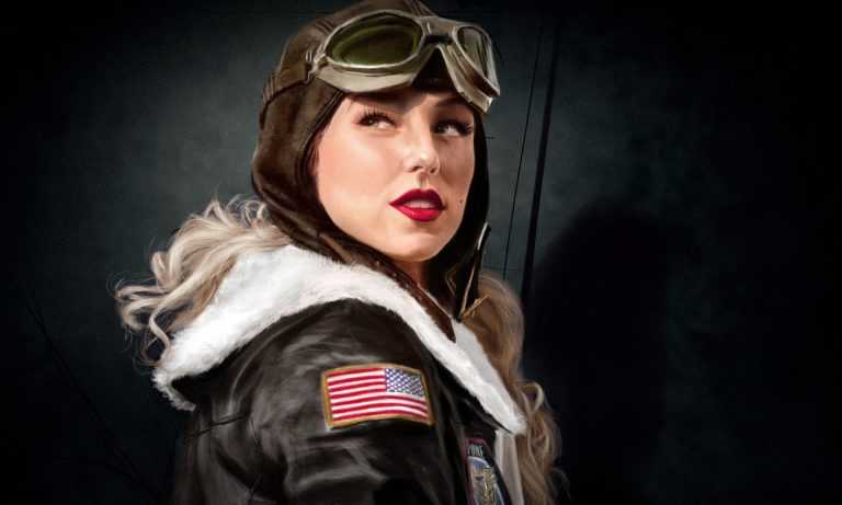 old school retro female pilot