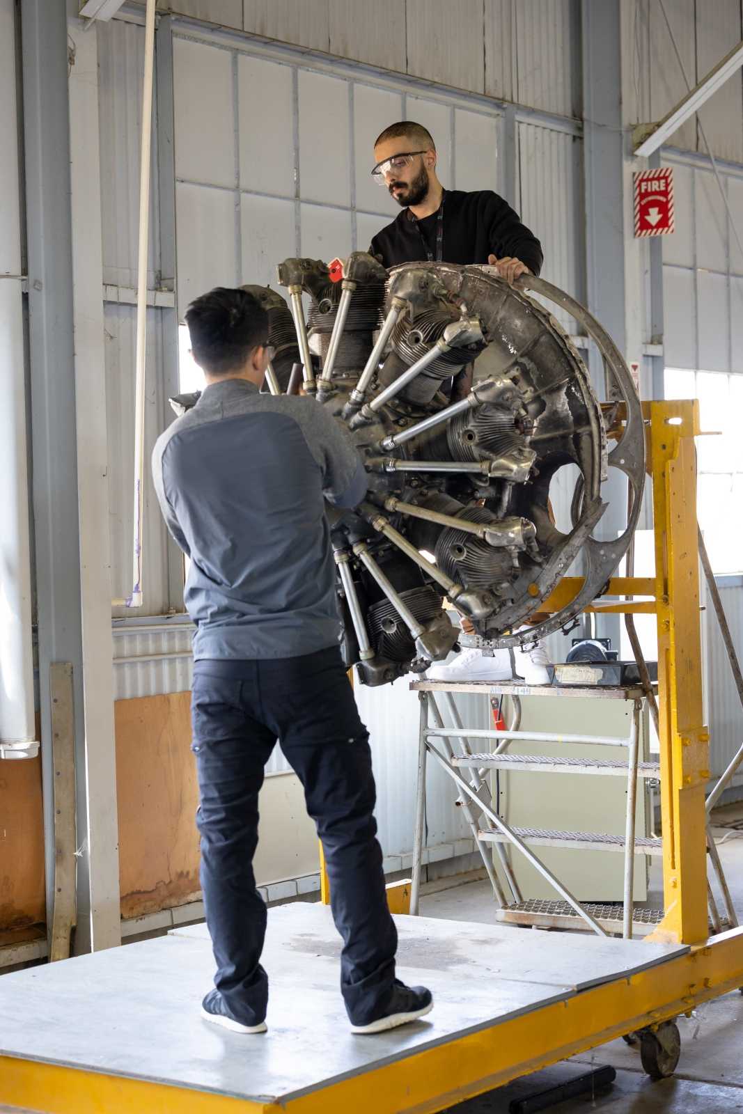 Spartan College Aviation Maintenance Technology Students working on turbine