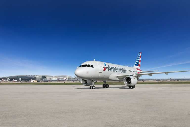 americian airlines plane on runway