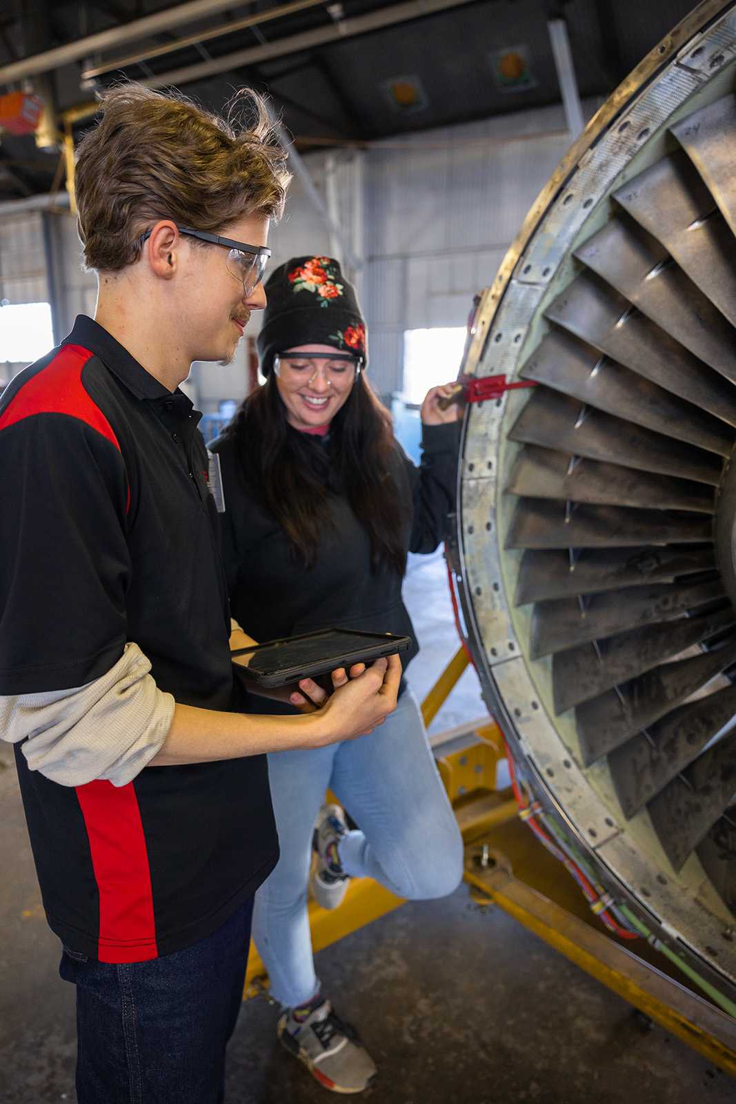 Two AMT students testing turbine vertical